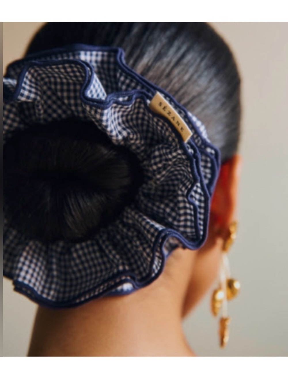 NWT Sezane Navy Checked Gingham Scrunchie